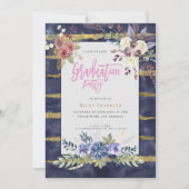 Navy Blue/Gold Stripe/Floral/Uw foto/Afstuderen Kaart (Voorkant)