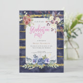 Navy Blue/Gold Stripe/Floral/Uw foto/Afstuderen Kaart (Staand voorkant)