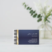 Navy Blue Gold Stripe Music Piano Teacher Visitekaartje (Staand voorkant)