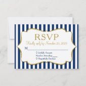 Navy Blue Gold Stripe RSVP Wedding Response (Voorkant)