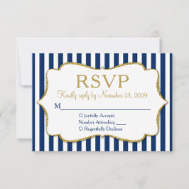 Navy Blue Gold Stripe RSVP Wedding Response