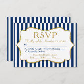Navy Blue Gold Stripe RSVP Wedding Response Meal (Voorkant / Achterkant)