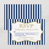 Navy Blue Gold Stripe RSVP Wedding Response Meal Kaartje (Voorkant / Achterkant)