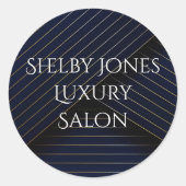 Navy Blue Gold Striped Elegant Modern Business Ronde Sticker (Voorkant)