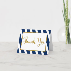 Navy Blue Gold Stripes Dank u Bedankkaart