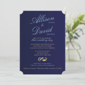 Navy Blue Gold Stripes Modern Wedding Kaart (Staand voorkant)