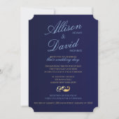 Navy Blue Gold Stripes Modern Wedding Kaart (Voorkant)