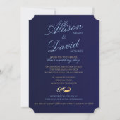 Navy Blue Gold Stripes Modern Wedding Kaart (Voorkant)