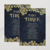 Navy Blue & Gold Swirls Zitkaart Tafelnummer (Voorkant / Achterkant)