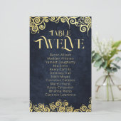 Navy Blue & Gold Swirls Zitkaart Tafelnummer (Staand voorkant)