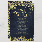 Navy Blue & Gold Swirls Zitkaart Tafelnummer (Voorkant / Achterkant)