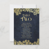 Navy Blue & Gold Swirls Zitkaart Tafelnummer (Voorkant)