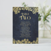 Navy Blue & Gold Swirls Zitkaart Tafelnummer (Staand voorkant)