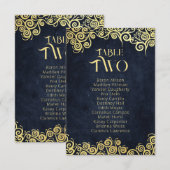Navy Blue & Gold Swirls Zitkaart Tafelnummer (Voorkant / Achterkant)