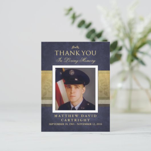 Navy Blue & Gold Sympathie Bedankt Foto Briefkaart (Staand voorkant)