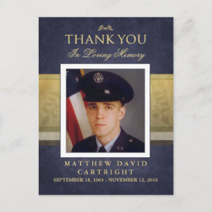 Navy Blue & Gold Sympathie Bedankt Foto Briefkaart