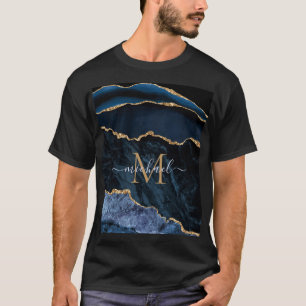 Navy Blue Gold T-shirt met aangepaste naam en lett