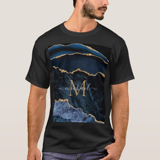 Navy Blue Gold T-shirt met aangepaste naam en lett (Voorkant)