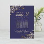Navy Blue & Gold Table Number (aantal zitplaatsen) (Staand voorkant)