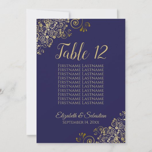 Navy Blue & Gold Table Number (aantal zitplaatsen) (Achterkant)