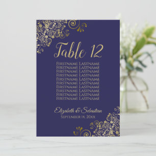 Navy Blue & Gold Table Number (aantal zitplaatsen)