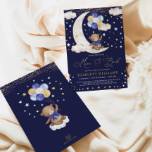 Navy Blue Gold Teddy Bear Moon & Back Baby shower
