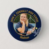 Navy Blue Gold Tennis Player Photo High School Ronde Button 5,7 Cm (Voorkant)
