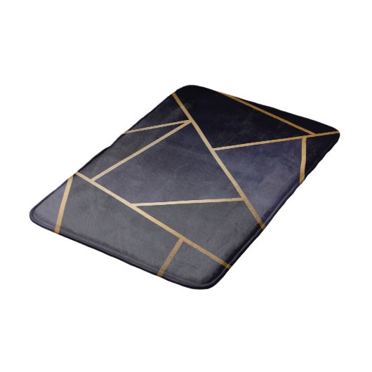 Navy Blue Gold Triangles Geometric Elegant Classy Badmat (Gekanteld)