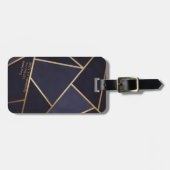 Navy Blue Gold Triangles Geometric Elegant Classy Bagagelabel (Voorkant horizontaal)