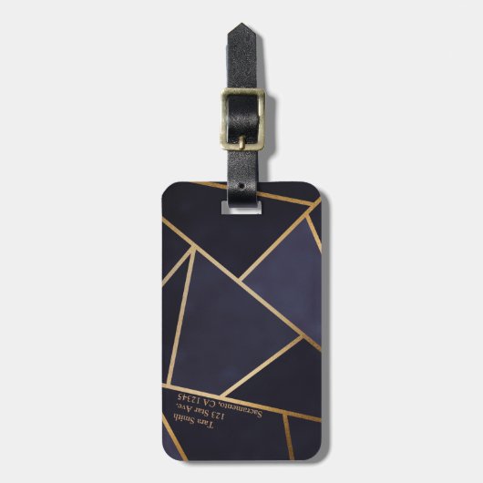 Navy Blue Gold Triangles Geometric Elegant Classy Bagagelabel (Voorkant verticaal)