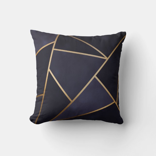 Navy Blue Gold Triangles Geometric Elegant Classy Kussen (Voorkant)