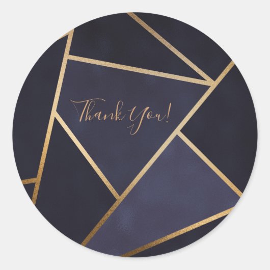 Navy Blue Gold Triangles Geometric Elegant Classy Ronde Sticker (Voorkant)