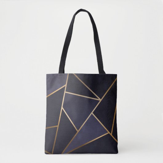 Navy Blue Gold Triangles Geometric Elegant Classy Tote Bag (Voorkant)