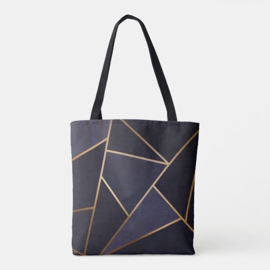 Navy Blue Gold Triangles Geometric Elegant Classy Tote Bag (Achterkant)