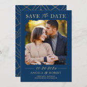 Navy Blue Gold Typografie Abstract Foto Lijst Save The Date (Voorkant / Achterkant)