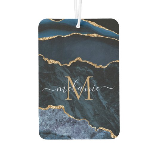 Navy Blue Gold Uw brief en naam Air Freshener Luchtverfrisser (Achterkant)