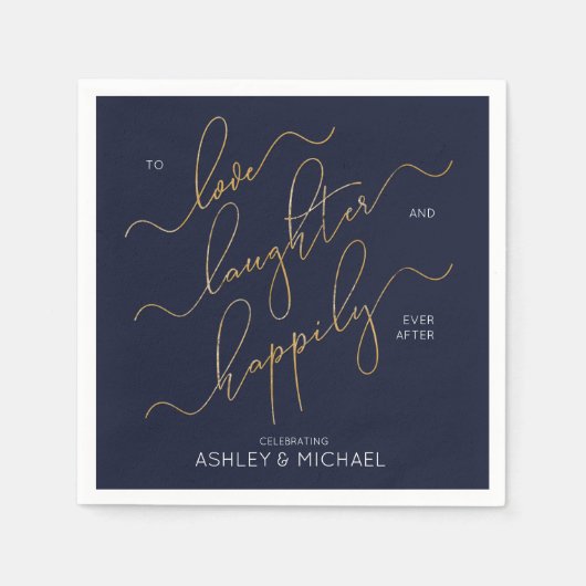 Navy Blue Gold verlovingsfeest gelukkig ooit daarn Servet (Voorkant)