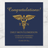 Navy Blue Gold Verpleegschool RN Afstuderen Wijn Etiket (Enkel label)