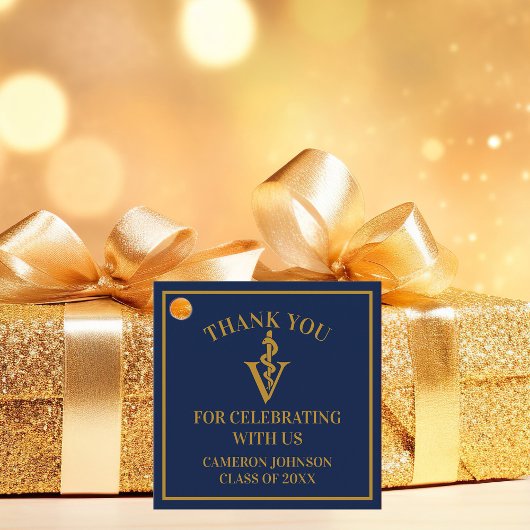 Navy Blue Gold Veterinaire School Afstudeerfeest Bedankjes Labels