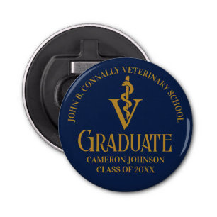 Navy Blue Gold Veterinaire School Afstudeerfeest Button Flesopener