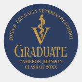 Navy Blue Gold Veterinaire School Afstudeerfeest Ronde Sticker (Voorkant)