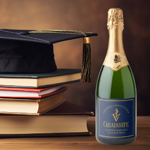Navy Blue Gold Veterinaire School Afstudeerfeest Sparkling Wijnetiket