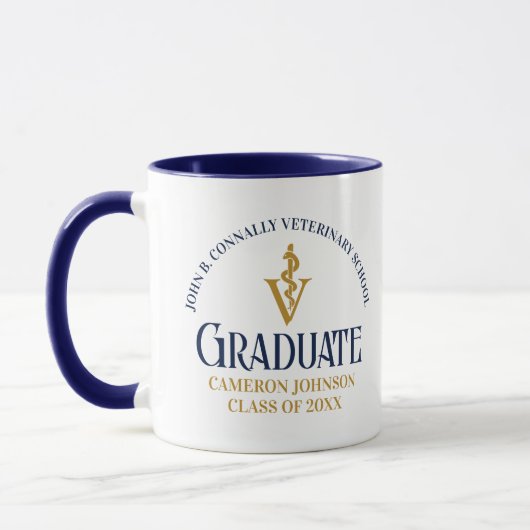 Navy Blue Gold Veterinaire School Afstuderen Custo Mok (Links)
