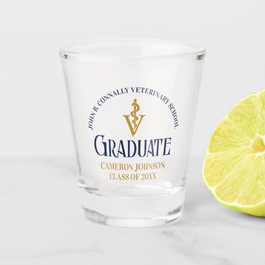 Navy Blue Gold Veterinaire School Afstuderen Custo Shot Glas (Voorkant)