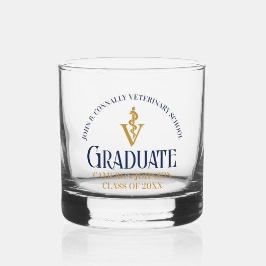 Navy Blue Gold Veterinaire School Afstuderen Custo Whisky Glas (Voorkant)