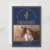 Navy Blue Gold Veterinaire School Foto Afstuderen Aankondiging (Voorkant)