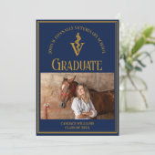 Navy Blue Gold Veterinaire School Foto Afstuderen Aankondiging (Staand voorkant)