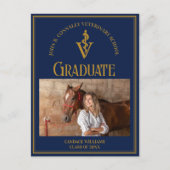 Navy Blue Gold Veterinaire School Foto Afstuderen Aankondigingskaart (Voorkant)