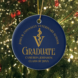 Navy Blue Gold Veterinaire School Foto Afstuderen Keramisch Ornament