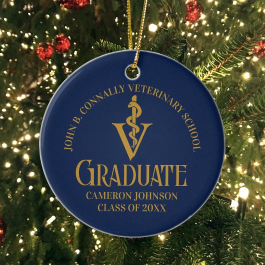 Navy Blue Gold Veterinaire School Foto Afstuderen Keramisch Ornament
